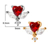 Stainless Steel Heartshaped Ear Nail With Red Diamond Bat Devil And Hanging Chain Electroplated