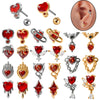 Stainless Steel Heartshaped Ear Nail With Red Diamond Bat Devil And Hanging Chain Electroplated