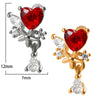 Stainless Steel Heartshaped Ear Nail With Red Diamond Bat Devil And Hanging Chain Electroplated