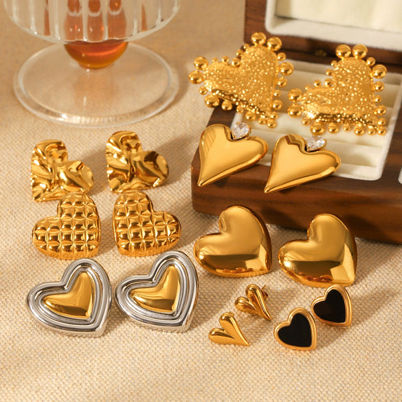 Stainless Steel Heartshaped Earrings For Women With Electroplating And Geometric Style