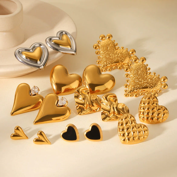 Stainless Steel Heartshaped Earrings For Women With Electroplating And Geometric Style