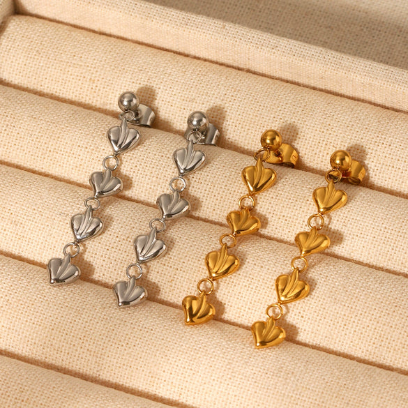 Stainless Steel Heartshaped Geometric Tassel Love Earrings For Women With Electroplating
