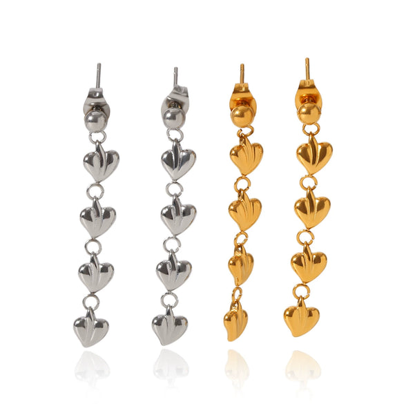 Stainless Steel Heartshaped Geometric Tassel Love Earrings For Women With Electroplating
