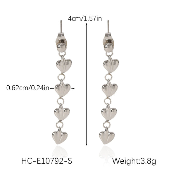 Stainless Steel Heartshaped Geometric Tassel Love Earrings For Women With Electroplating