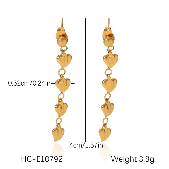 Stainless Steel Heartshaped Geometric Tassel Love Earrings For Women With Electroplating