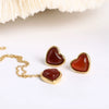 Stainless Steel Heartshaped Imitation Red Agate Pendant Necklace And Earrings With 18K Gold Color Electroplating For Light Luxury Style