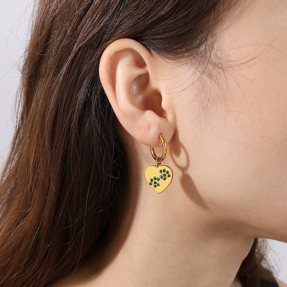 316L Stainless Steel Heartshaped Inlaid Rhinestone Electroplated Earrings For Women