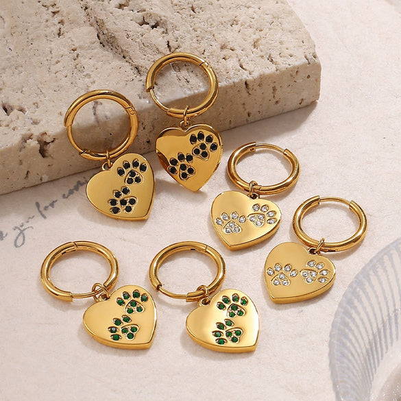 316L Stainless Steel Heartshaped Inlaid Rhinestone Electroplated Earrings For Women