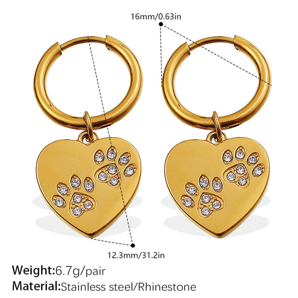 316L Stainless Steel Heartshaped Inlaid Rhinestone Electroplated Earrings For Women