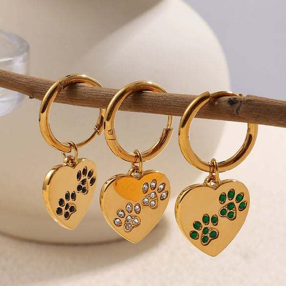 316L Stainless Steel Heartshaped Inlaid Rhinestone Electroplated Earrings For Women