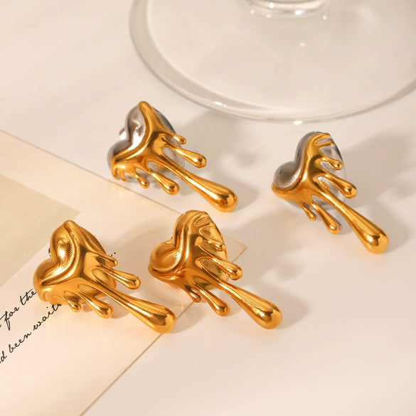 Stainless Steel Heartshaped Melting Love Earrings For Women Electroplated Ins Style