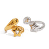 Stainless Steel Heartshaped Star Open Ring With Diamond Electroplated Unisex