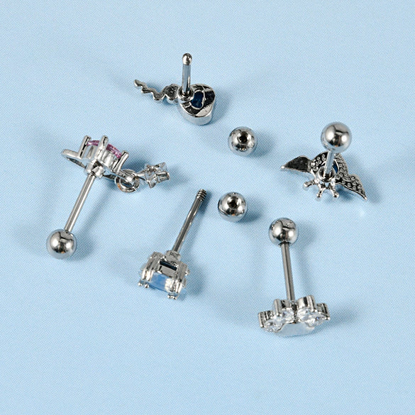 Stainless Steel Heartshaped Wings And Dog Footprints Demon Zircon Earrings With Diamond Design