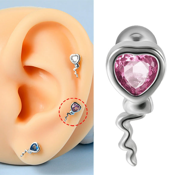 Stainless Steel Heartshaped Wings And Dog Footprints Demon Zircon Earrings With Diamond Design