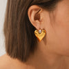 Stainless Steel Heartshaped Zircon Inlaid Earrings For Women With Pvd Vacuum Plating And Geometric Style
