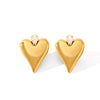 Stainless Steel Heartshaped Zircon Inlaid Earrings For Women With Pvd Vacuum Plating And Geometric Style