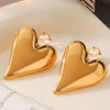 Stainless Steel Heartshaped Zircon Inlaid Earrings For Women With Pvd Vacuum Plating And Geometric Style