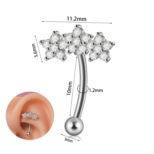 Stainless Steel Heartshaped Zircon Inlaid Flower Butterfly Ear Bone Nail Eyebrow Nail Piercing Earrings