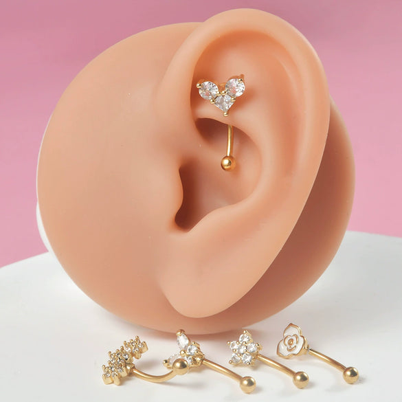 Stainless Steel Heartshaped Zircon Inlaid Flower Butterfly Ear Bone Nail Eyebrow Nail Piercing Earrings