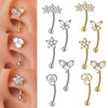 Stainless Steel Heartshaped Zircon Inlaid Flower Butterfly Ear Bone Nail Eyebrow Nail Piercing Earrings