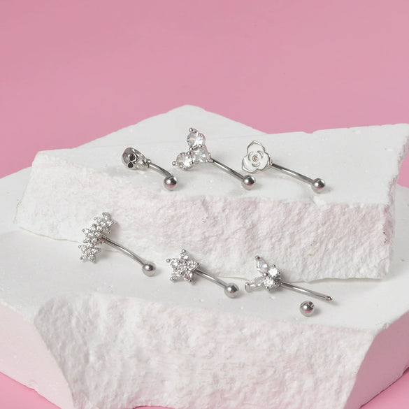 Stainless Steel Heartshaped Zircon Inlaid Flower Butterfly Ear Bone Nail Eyebrow Nail Piercing Earrings