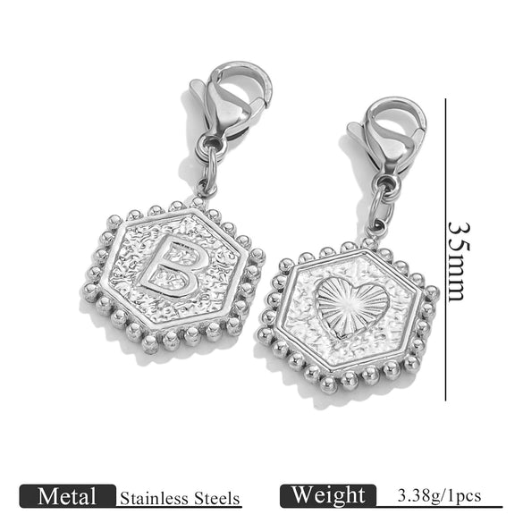 Stainless Steel Hexagon English Letter Pendant Accessories With Electroplating