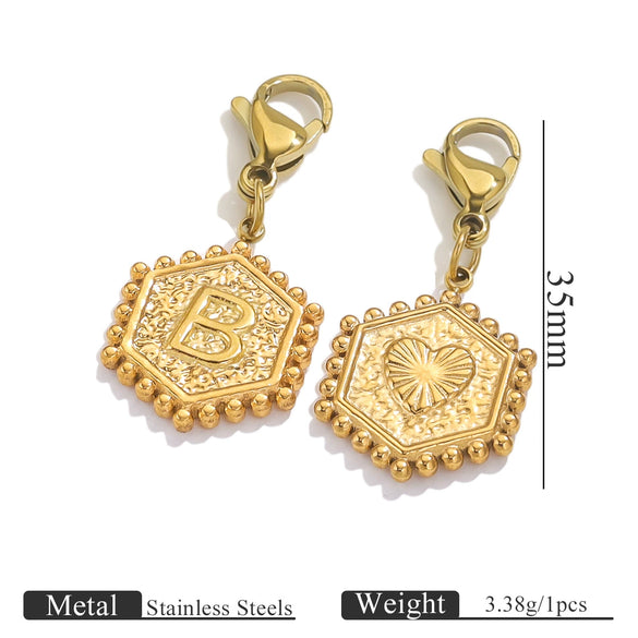 Stainless Steel Hexagon English Letter Pendant Accessories With Electroplating
