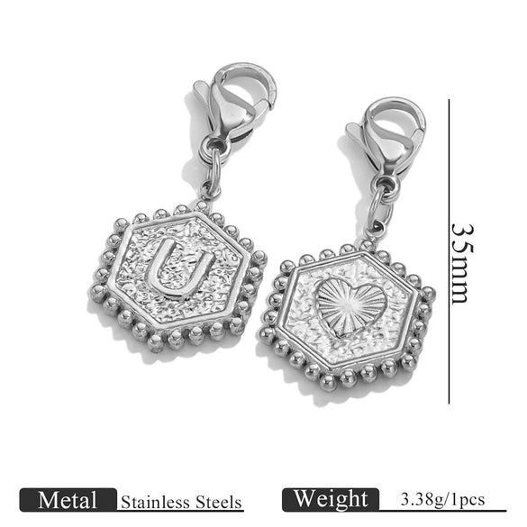 Stainless Steel Hexagon English Letter Pendant Accessories With Electroplating