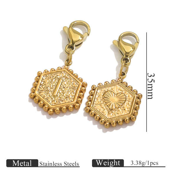 Stainless Steel Hexagon English Letter Pendant Accessories With Electroplating