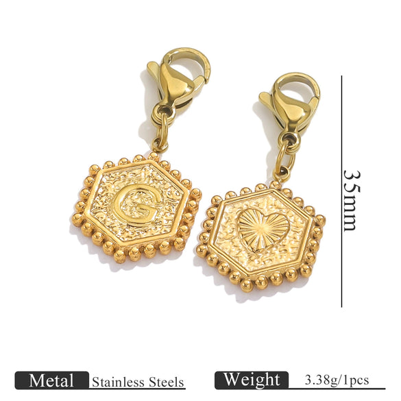Stainless Steel Hexagon English Letter Pendant Accessories With Electroplating