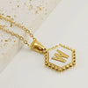 Stainless Steel Hexagonal Letter Pendant Necklace Electroplating Geometry Style For Women
