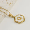 Stainless Steel Hexagonal Letter Pendant Necklace Electroplating Geometry Style For Women