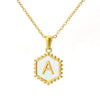 Stainless Steel Hexagonal Letter Pendant Necklace Electroplating Geometry Style For Women
