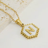 Stainless Steel Hexagonal Letter Pendant Necklace Electroplating Geometry Style For Women