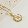 Stainless Steel Hexagonal Letter Pendant Necklace Electroplating Geometry Style For Women