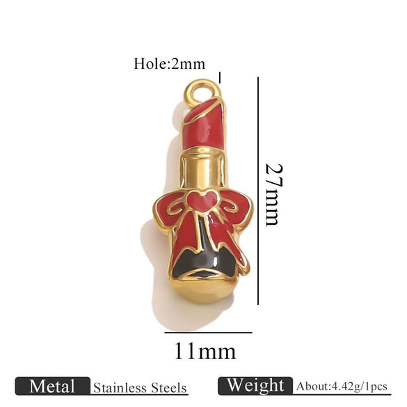Stainless Steel High Heels Lipstick Oil Drop Charm Necklace Earring Accessories
