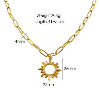 Stainless Steel Hip-Hop British Style Sun Tree Dollar Plating Inlay Natural Stone Pendant Necklace