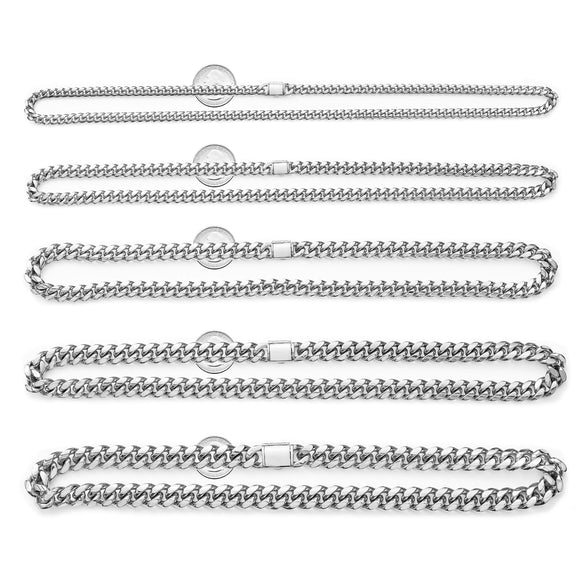 Stainless Steel Hip Hop Cuban Necklace Geometric Milled Polished