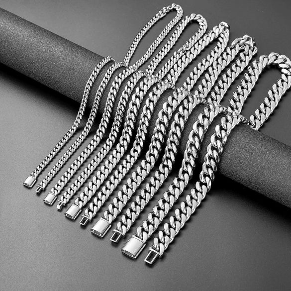 Stainless Steel Hip Hop Cuban Necklace Geometric Milled Polished