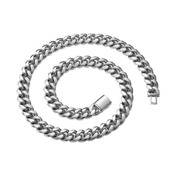 Stainless Steel Hip Hop Cuban Necklace Geometric Milled Polished