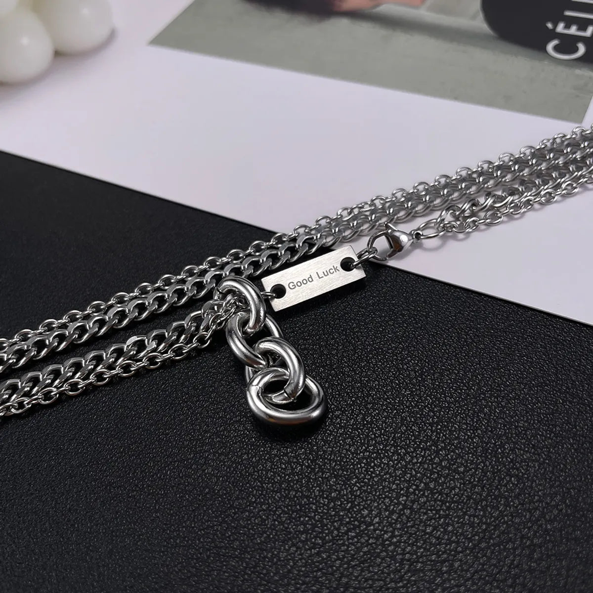 Stainless Steel Hip-Hop Geometric Double Layer Necklaces