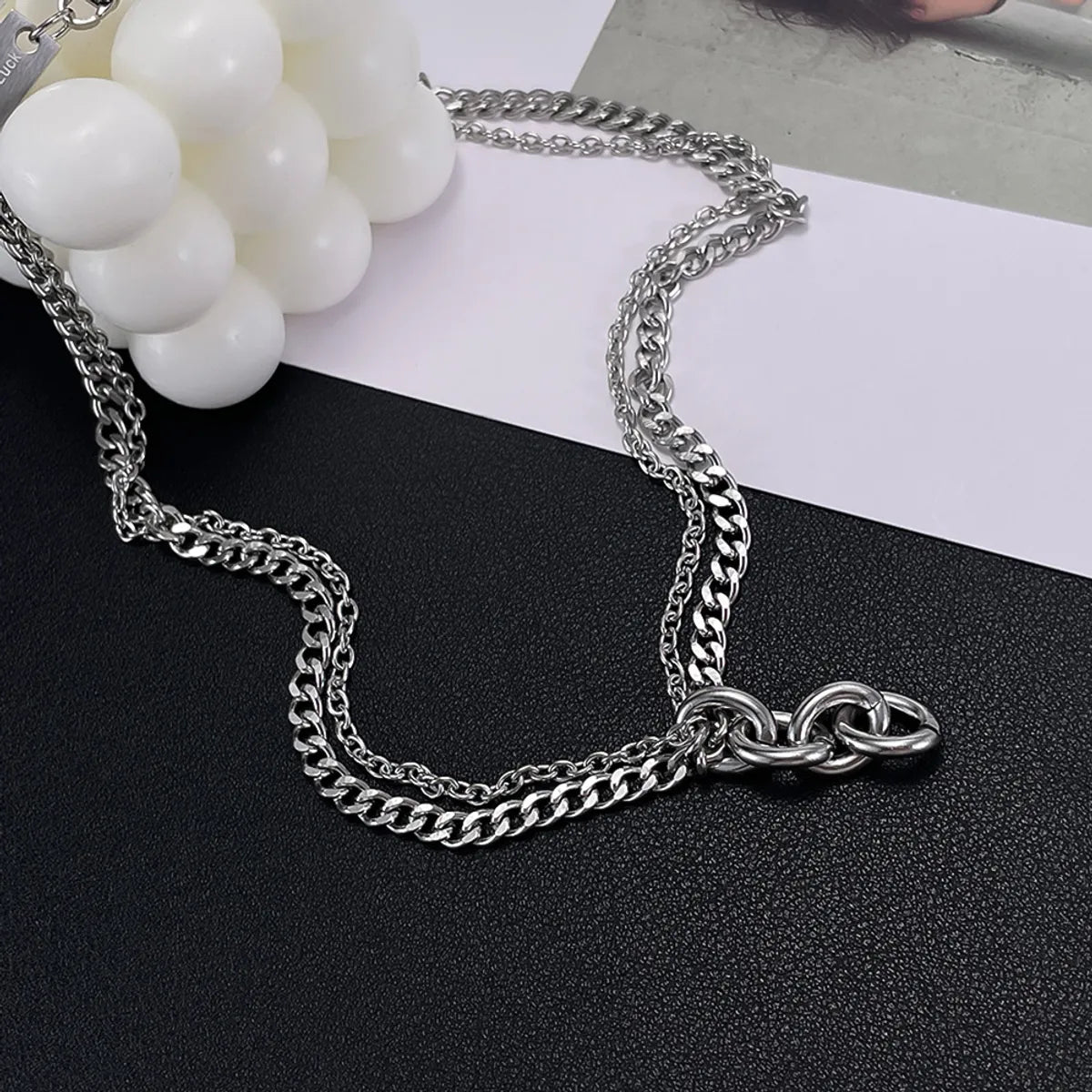 Stainless Steel Hip-Hop Geometric Double Layer Necklaces