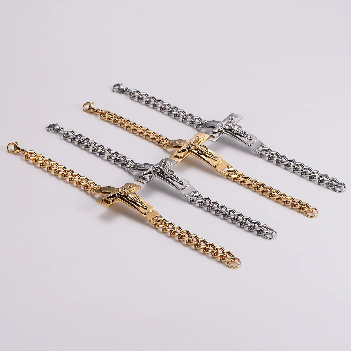 Stainless Steel Hip-Hop Human Cross Plating Bracelets