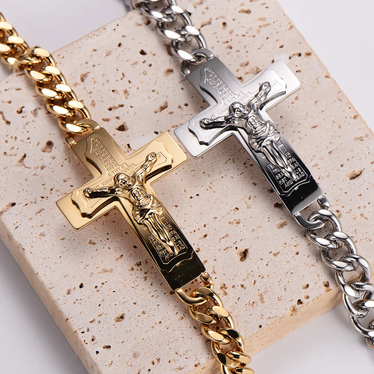 Stainless Steel Hip-Hop Human Cross Plating Bracelets