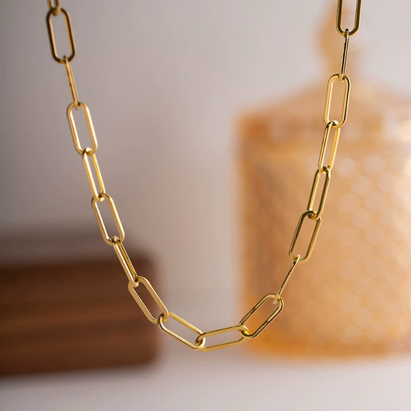 Stainless Steel Hip Hop Punk Geometric Gold Plated Collar Paper Clip Pendant Women Accessories