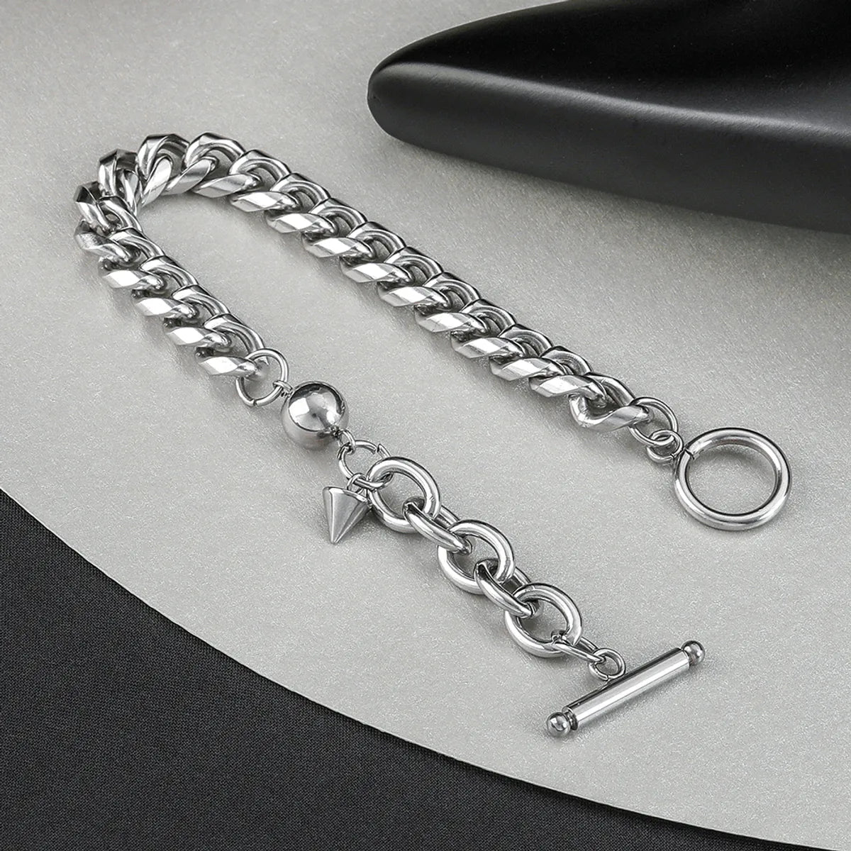 Stainless Steel Hip-Hop Simple Style Ball Solid Color Toggle Bracelets