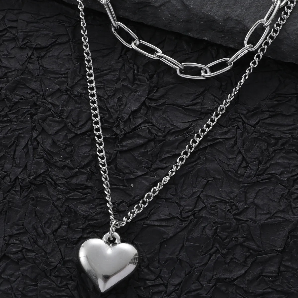 Stainless Steel Hip-Hop Simple Style Cool Style Heart Shape Double Layer Necklaces