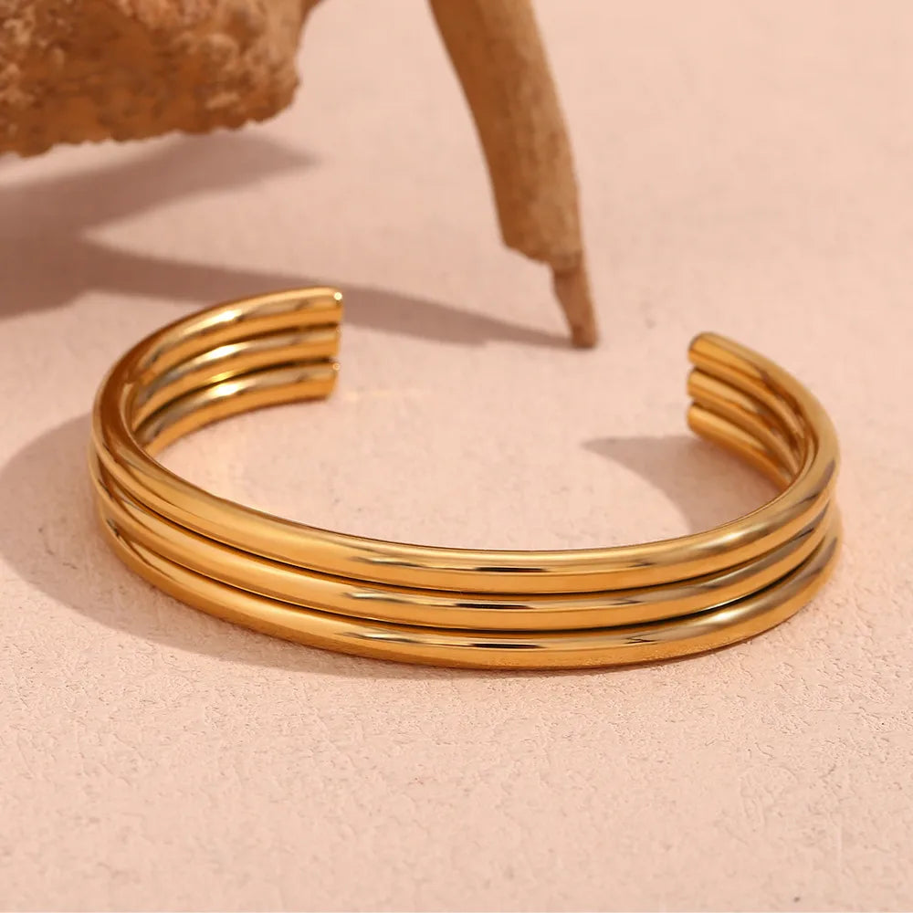 Hip-Hop Solid Color 304 Stainless Steel 18K Gold Plated Bangle In Bulk