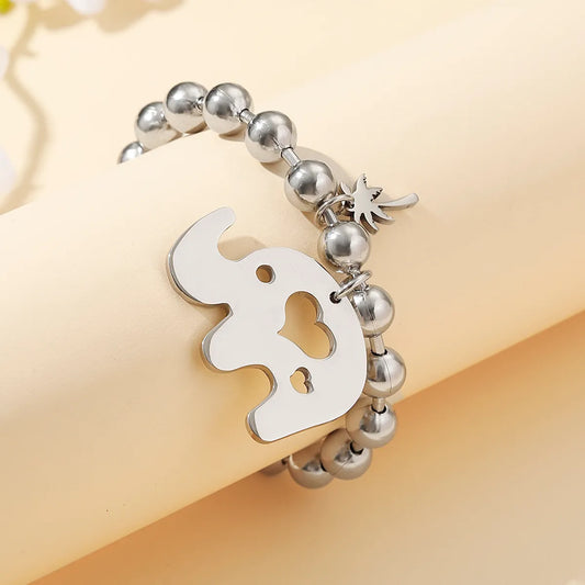 Stainless Steel Hip-Hop Sports Elephant Coconut Tree Carving Bracelets