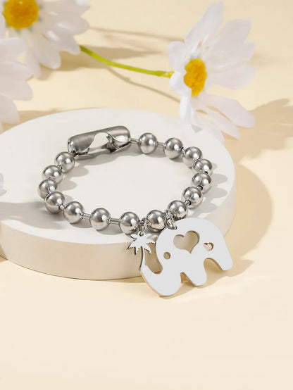 Stainless Steel Hip-Hop Sports Elephant Coconut Tree Carving Bracelets